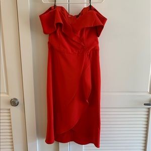 Bardot off the shoulder red cocktail dress